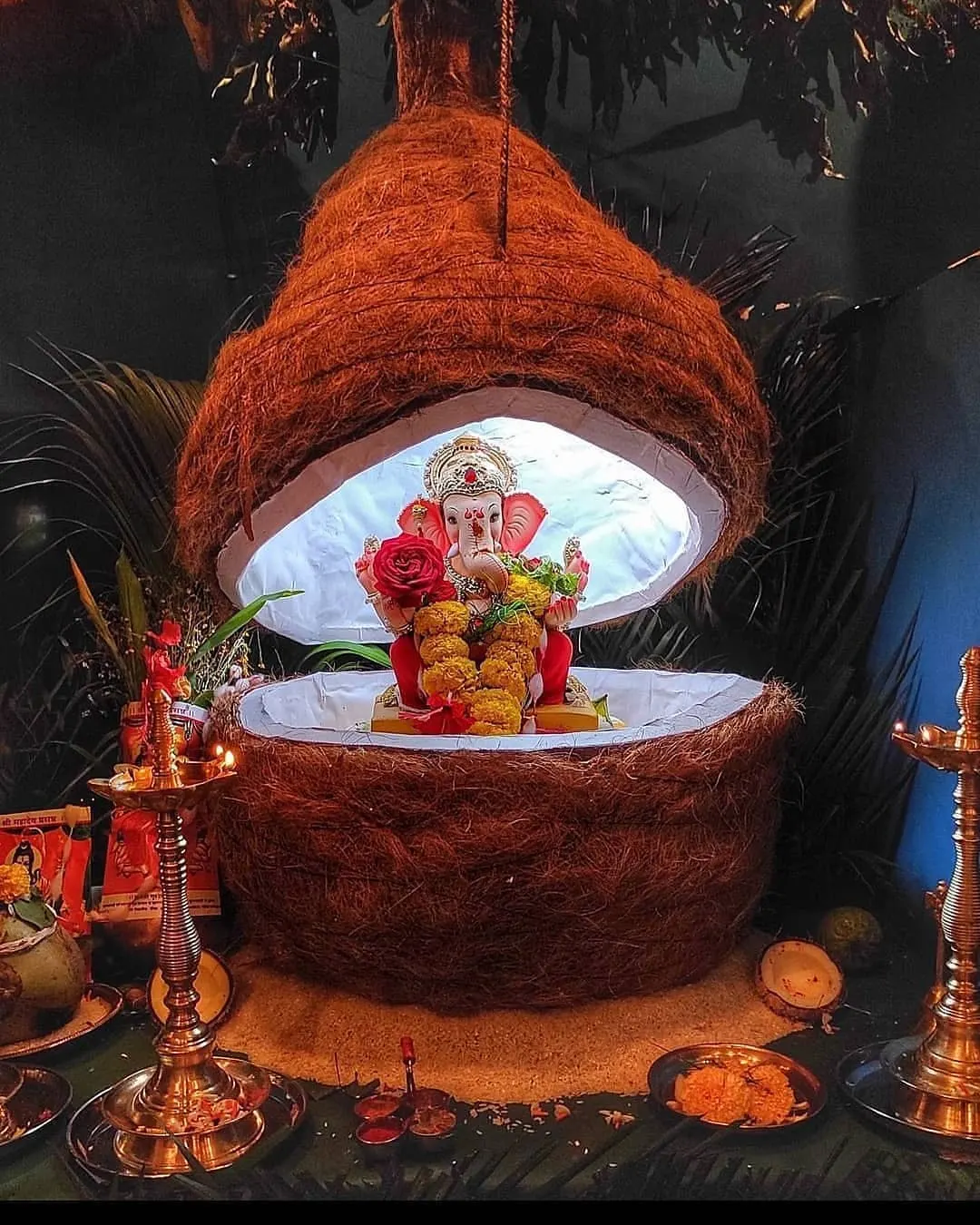 Beautifull Night Lord Ganpati Decoration Photo Wallpaper for Mobile